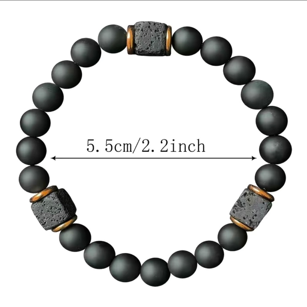 Matte Black Onyx Cubic Lava Stone Beaded Bracelet Stretch Bracelet Men’s NWT - Picture 9 of 10